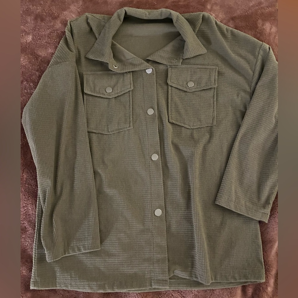 Green button down shacket